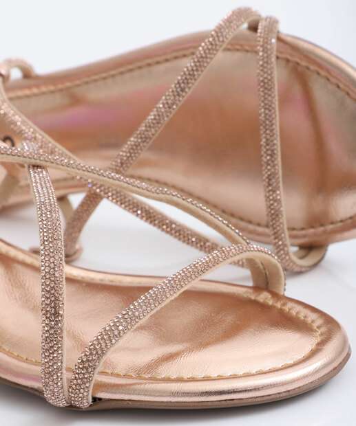 Sandália Feminina Salto Grosso Metalizada Rosê