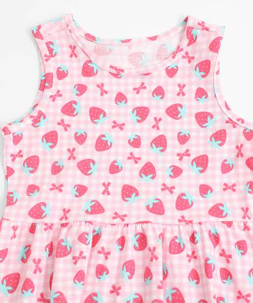 Vestido Infantil Estampa Morangos Marisa Tam 1 a 3 Rosa