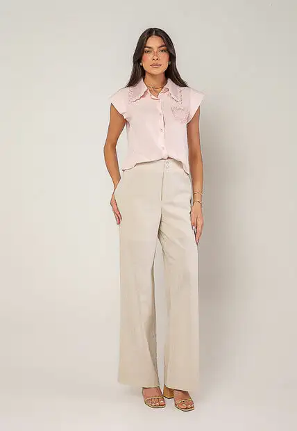 Blusa Alfaiataria Com Gola Em Renda E Bolso Decorado Rosa Salvatore