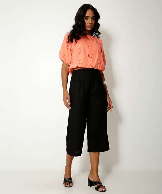 Blusa Cropped Feminina Balonê Manga Curta Marisa