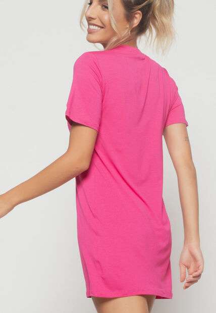 Vestido  Curto Gola Redonda Rosa