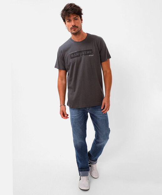 Camiseta Masculina Estampa Frontal Gangster Cinza