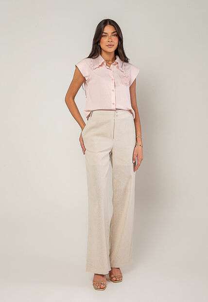 Blusa Alfaiataria Com Gola Em Renda E Bolso Decorado Rosa Salvatore