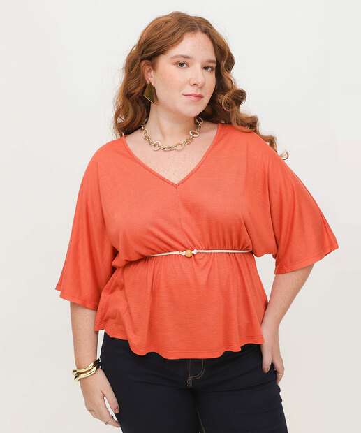 Blusa Plus Size Feminina Tiras Manga Curta Marisa