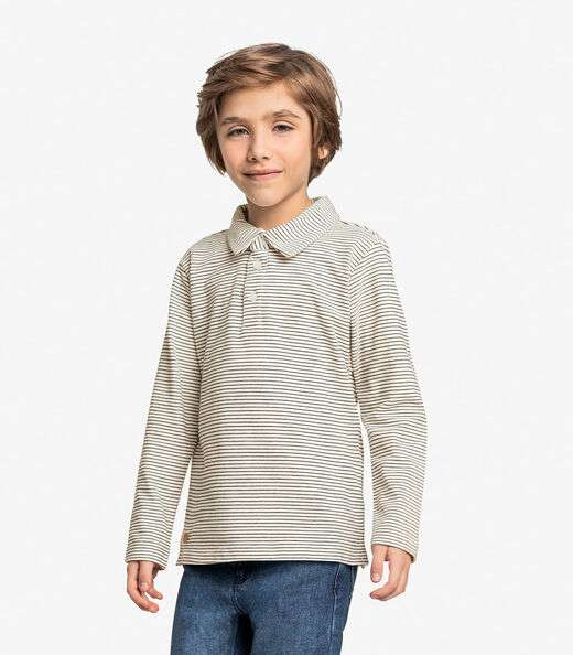Camisa Listrada Infantil Manga Longa Trick Nick Bege