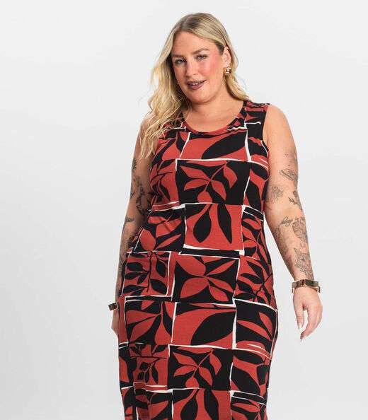 Vestido Plus Size Estampado Infinita Cor Laranja