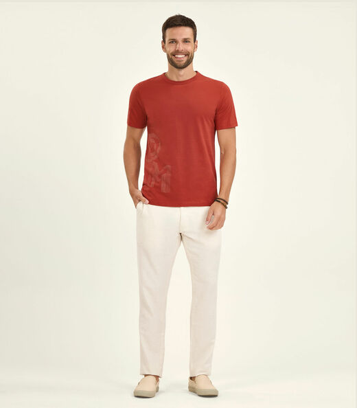 Camiseta Masculina Manga Curta Meia Malha Diametro Laranja