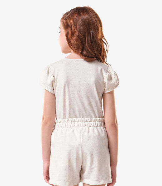 Blusa Infantil Meia Malha Com Bordado Trick Nick Bege