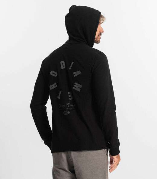 Camiseta Masculina Manga Longa Com Capuz Diametro Preto