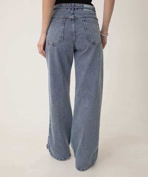 Calça Jeans Wide Leg Bolsos Feminina Biotipo