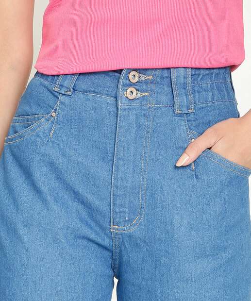 Calça Jeans Reta Slouchy Feminina Bolsos Biotipo