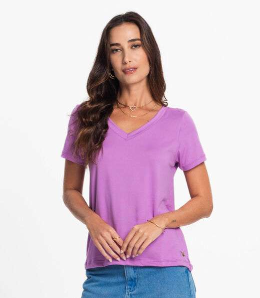 Blusa Feminina Malha Delicate Básica Rovitex Roxo