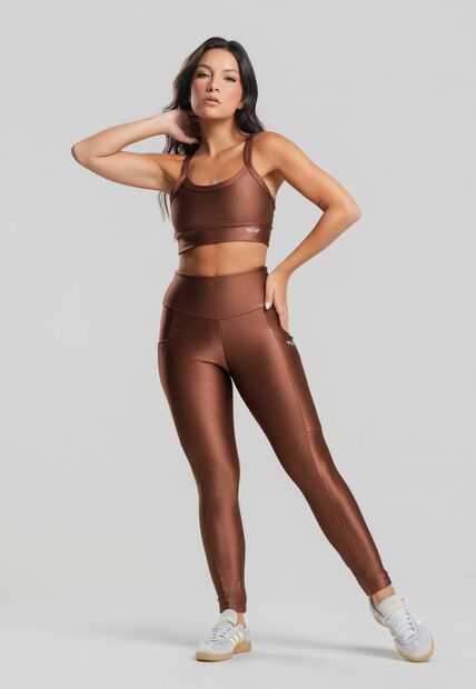 Image_Conjunto Fitness Poliamida Calça e Top Texturizado com Brilho Marrom Salvatore