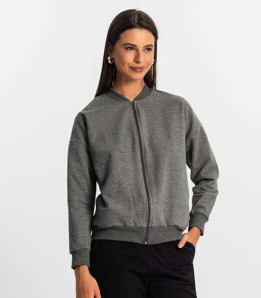 Jaqueta Feminina Básica de Moletom Rovitex Cinza