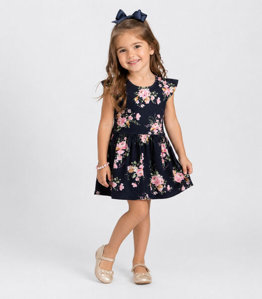 Vestido Infantil Estampado Meia Malha Trick Nick Azul