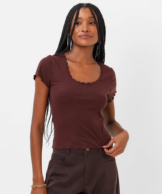 Image_Blusa Feminina Canelado Manga Curta Marisa Marrom