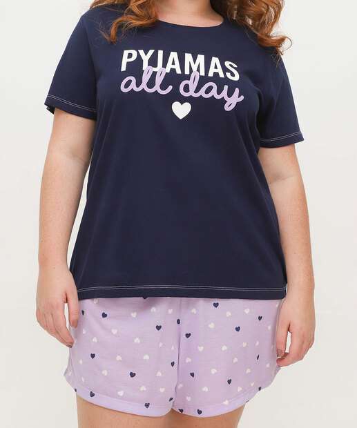 Pijama Plus Size Feminino Estampa Frase Manga Curta Marisa