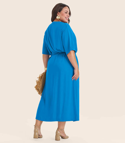 Vestido Chemise Longo Plus Size Secret Glam Azul