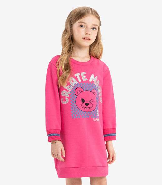 Vestido Infantil De Moletom Manga Longa Rovi Kids Rosa