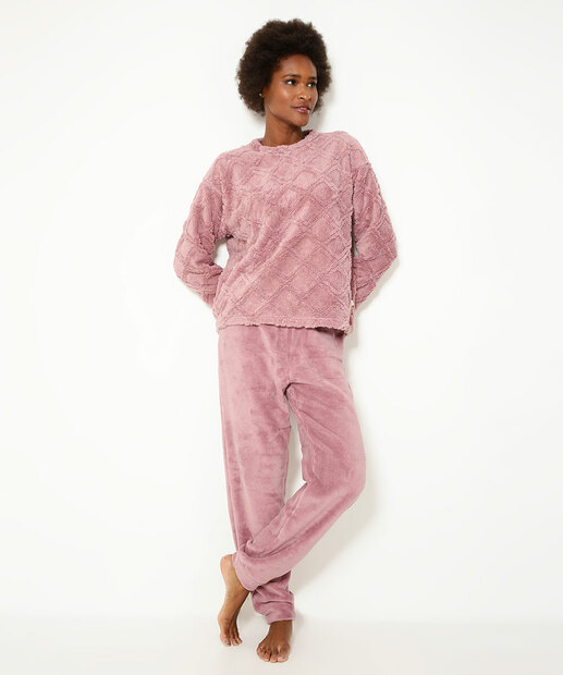 Pijama Feminino Fleece Manga Longa Marisa
