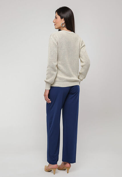 Blusa de Tricot em Fio Boton? Marfim Salvatore