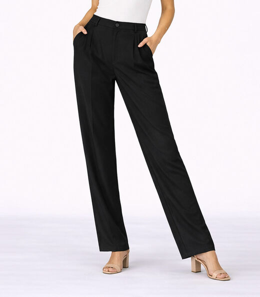 Calça Reta Feminina Em Air Flow Com Bolsos Aishty Preto