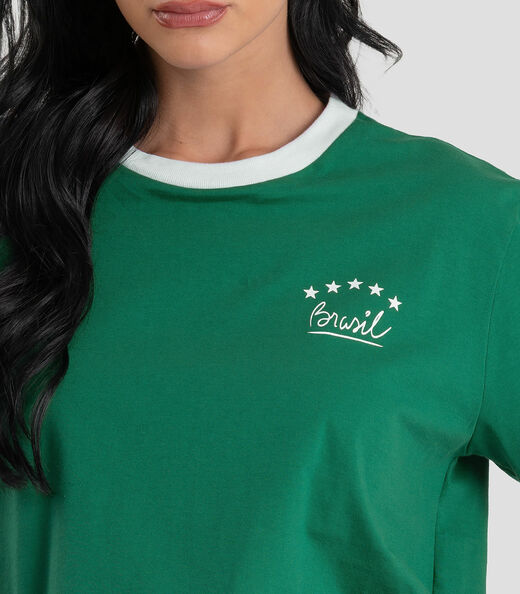 Camiseta Feminina em Meia Malha Brasil Dianna Verde