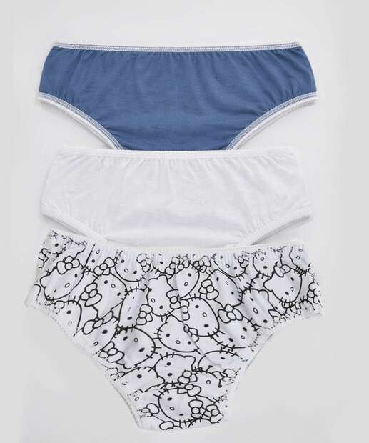Kit 3 Calcinhas Infantil Hello Kitty Tam 2 a 12 Azul
