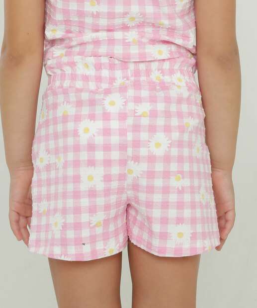 Short Infantil Xadrez E Margaridas Marisa Tam 4 a 10