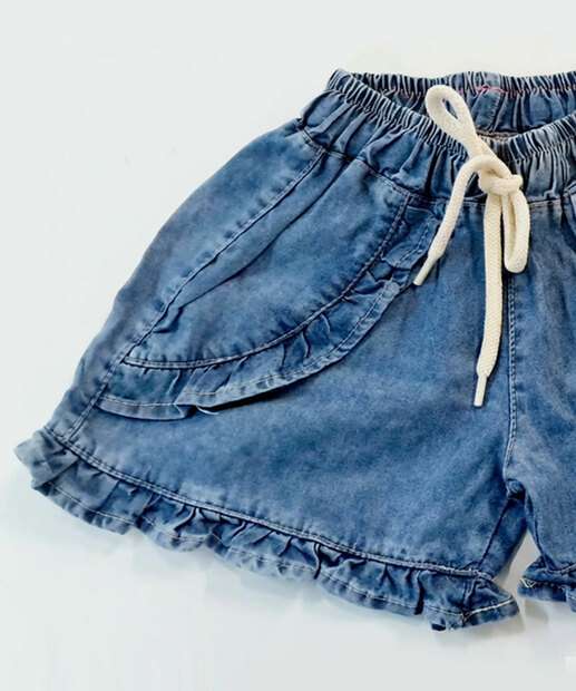 Short Infantil Jeans Babado Tam 1 a 3 Azul