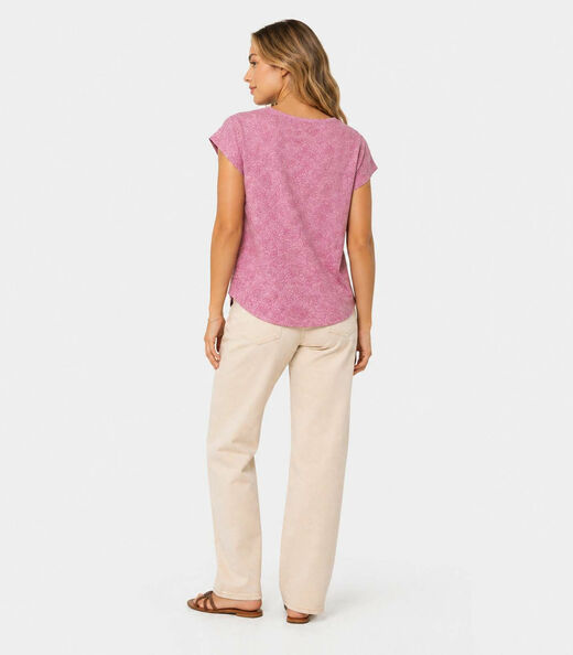 Blusa Feminina Em Florida Malha Infinita Cor Rosa