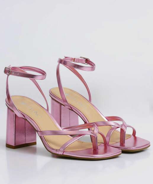 Sandália Salto Grosso Feminina Metalizada Via Uno 