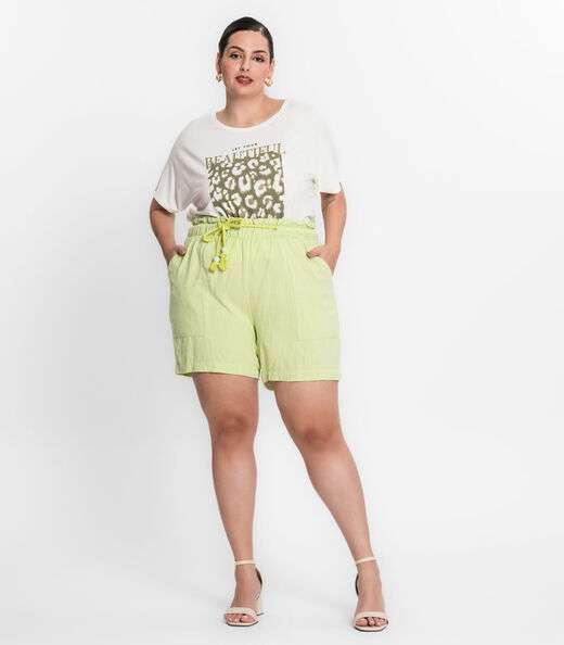 Shorts Feminino Plus Size Em Linho Secret Glam Verde