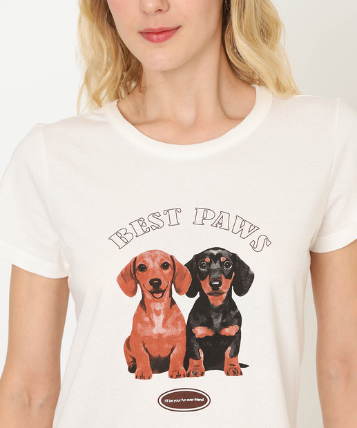 Camiseta Feminina Estampa Cachorro Marisa Off White