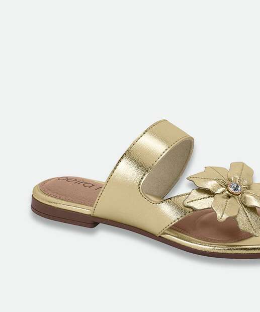 Rasteirinha Feminina Tiras Metalizada Beira Rio Dourado