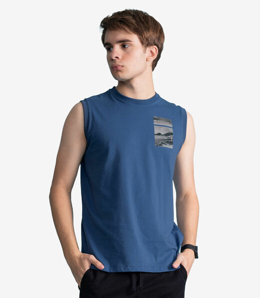Regata Masculina Meia Malha Com Estampa Minty Azul