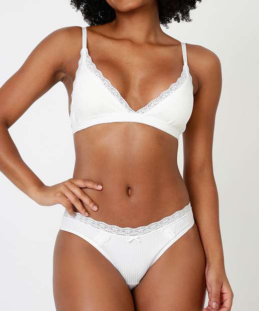 Calcinha Biquíni Canelada Recorte Renda Marisa