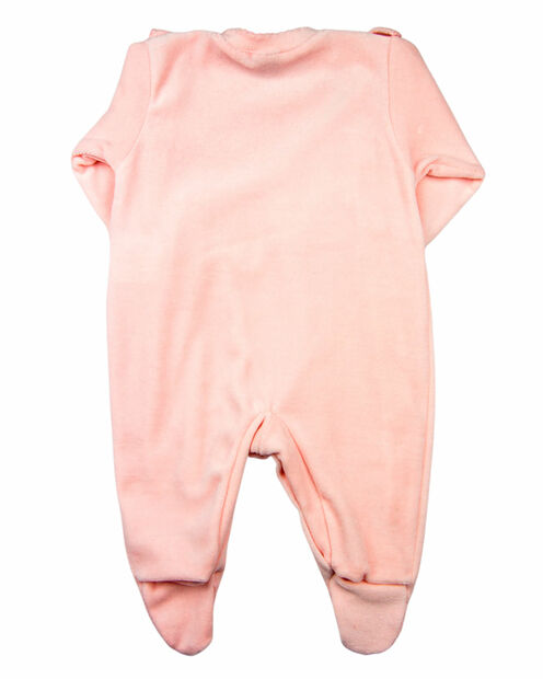 Macacão Bebê Plush Bordado Gatinha com Lacinho - Rosa
