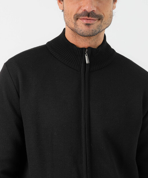 Cardigan Masculino Tricô Zíper Marisa Preto