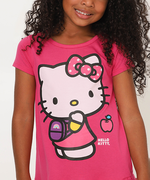 Vestido Infantil Babado Hello Kitty Sanrio Tam 4 a 12 Rosa