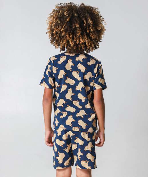 Pijama Infantil Capivara Marisa Tam 4 a 12 Azul