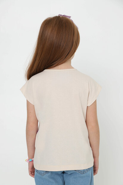 Blusa Infantil Estampa Brilho Kuromi Tam 4 a 10 Bege