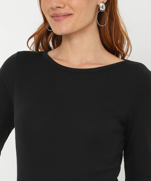 Blusa Feminina Canelada Manga Longa Marisa Preto