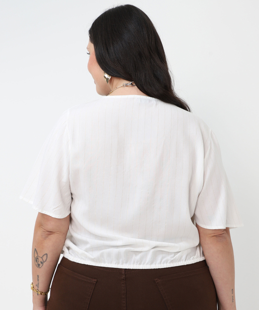 Blusa Plus Size Feminina Manga 7/8 Brilho Lurex Marisa Bege