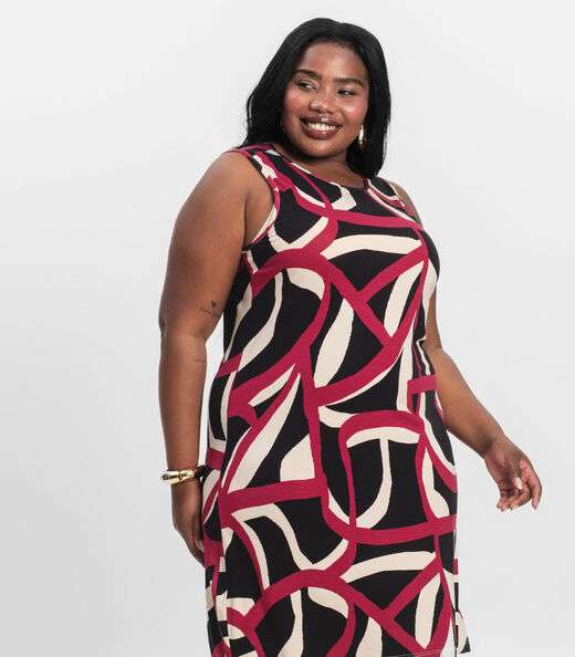 Vestido Plus Size Estampado Infinita Cor Vermelho