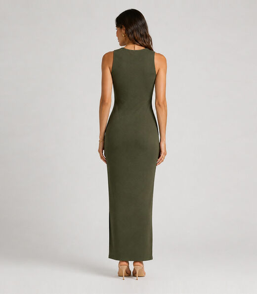 Vestido Midi Feminino Em Ribana Infinita Cor Verde