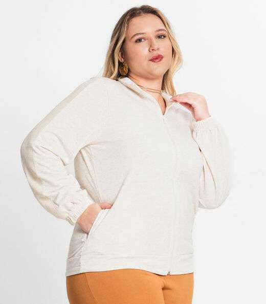 Jaqueta Plus Size Feminina Moletinho Secret Glam Bege