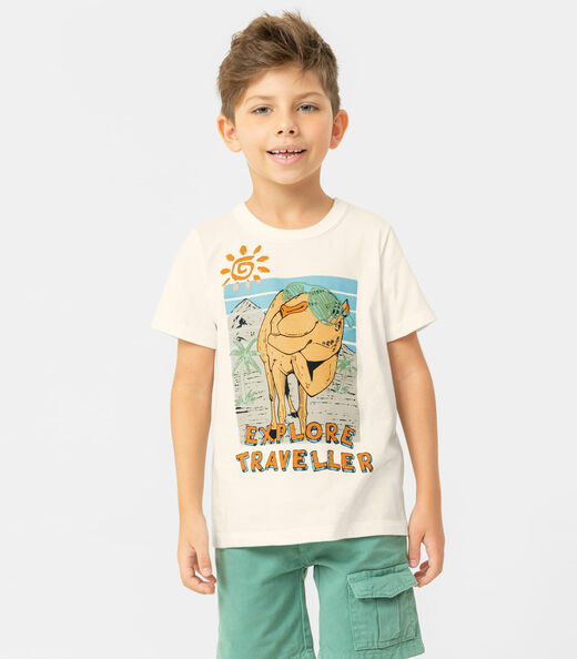 Camiseta Infantil Masculina Explore Rovitex Bege
