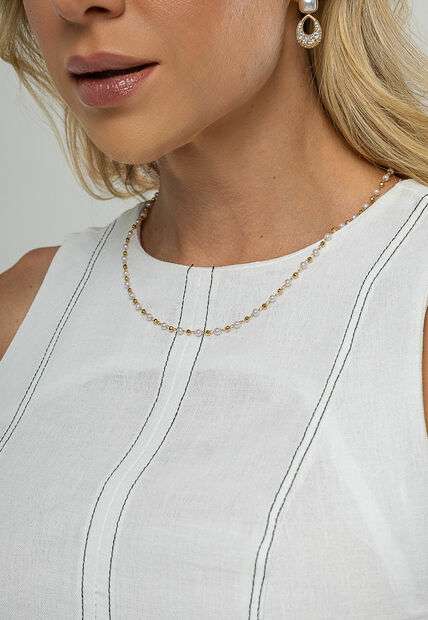 Vestido Midi Com Fenda Frontal E Costura Contrastante Branco Salvatore