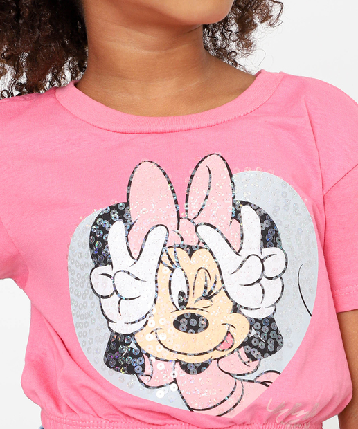 Blusa Infantil Minnie Paetê Disney Tam 4 a 10 Rosa